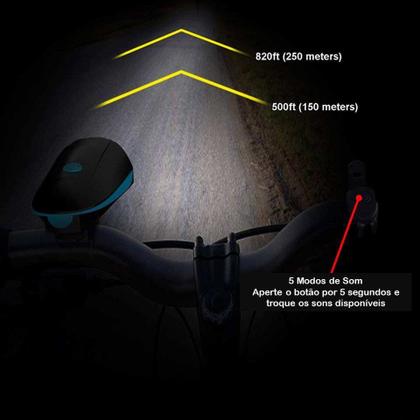 Imagem de Lanterna Led Luz Para Bicicleta Bike Buzina Usb Preta 7588PR