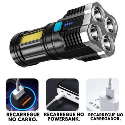 Lanterna Led Recarregável Forte Potente 4 Leds Prova D'água - Lanterna Forte Potente Imagem de Lanterna Led Recarregável Forte Potente 4 Leds Prova D'água