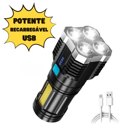 Lanterna Led Recarregável Forte Potente 4 Leds Prova D'água - Lanterna Forte Potente Imagem de Lanterna Led Recarregável Forte Potente 4 Leds Prova D'água