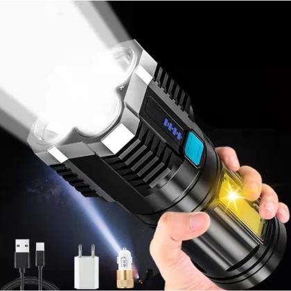 Lanterna Led Recarregável Forte Potente 4 Leds Prova D'água - Lanterna Forte Potente Imagem de Lanterna Led Recarregável Forte Potente 4 Leds Prova D'água