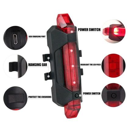 Imagem de Lanterna Led Recarregável Sinalizador Traseira Ciclista Usb