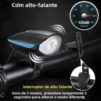 Imagem de Lanterna LED Recarregável USB Para Bicicleta Com Buzina, Conjunto De Farol E Luz Traseira À Prova