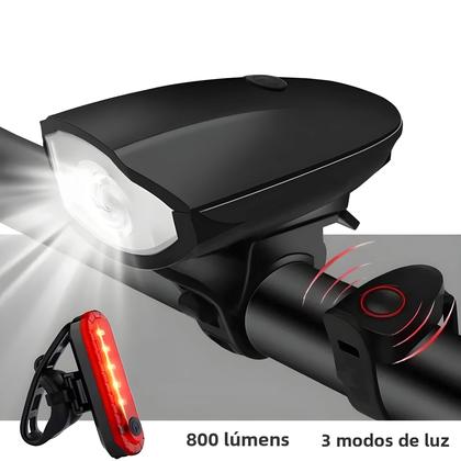 Imagem de Lanterna LED Recarregável USB Para Bicicleta Com Buzina, Conjunto De Farol E Luz Traseira À Prova