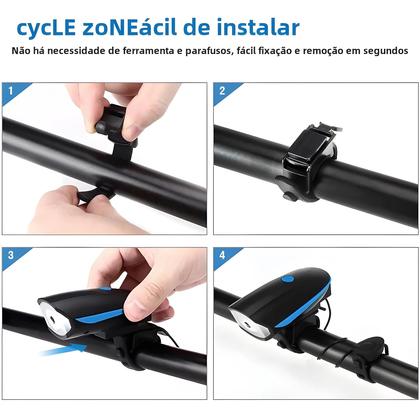 Imagem de Lanterna LED Recarregável USB Para Bicicleta Com Buzina, Conjunto De Farol E Luz Traseira À Prova