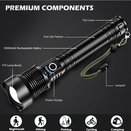 Imagem de Lanterna Led Tática Militar Potente Recarregável Para Pesca, Caminhada, Acampamento