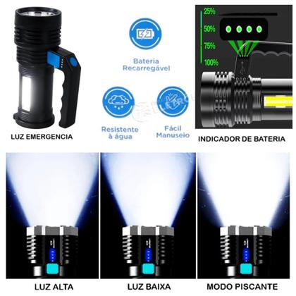 Imagem de Lanterna Portátil Multifuncional Recarregável Função Strob 300 Lumens LT8933