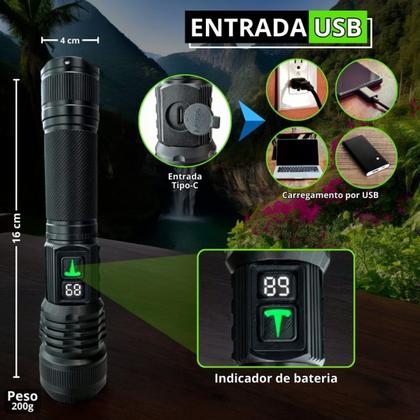 Imagem de Lanterna Potente Ultra Led Recarregavel Indicador De Bateria
