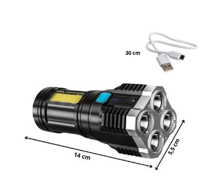 Lanterna Recarregável USB 4 LED Alto Lúmen - MK Imagem de Lanterna Recarregável USB 4 LED Alto Lúmen