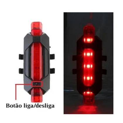 Imagem de Lanterna Sinalizador Bicicleta 5 Leds Recarregável Usb