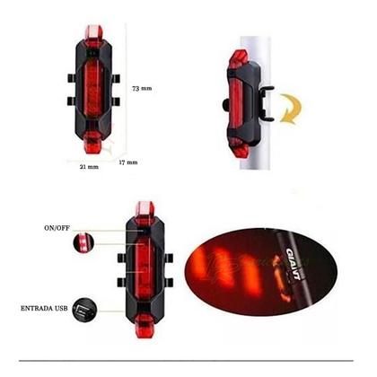 Imagem de Lanterna Sinalizador Bicicleta 5 Leds Recarregável Usb