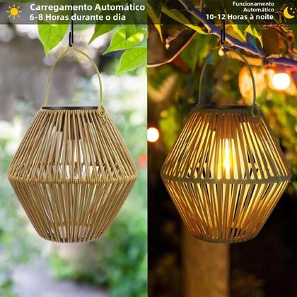 Imagem de Lanterna Solar Impermeável Para Exterior, Luz Boho, Decoração Suspensa Em Rattan Para Jardim,