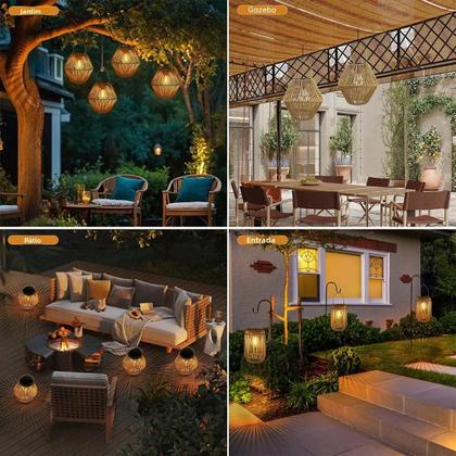 Imagem de Lanterna Solar Impermeável Para Exterior, Luz Boho, Decoração Suspensa Em Rattan Para Jardim,