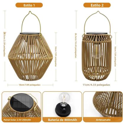 Imagem de Lanterna Solar Impermeável Para Exterior, Luz Boho, Decoração Suspensa Em Rattan Para Jardim,
