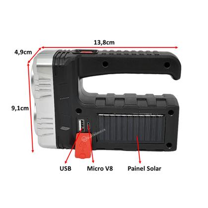 Imagem de Lanterna Solar Ou Usb 3em1 Forte Media E Lateral Iluminação Ideal Para Camping 7701BCO