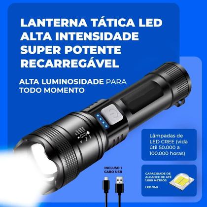 Imagem de Lanterna Tática LED de Alta Potência com Display 300000LM, USB