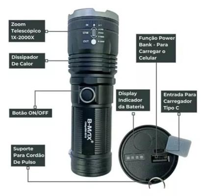Imagem de Lanterna Tática Led Laser Ultra Potente 2KM telesc LT8516