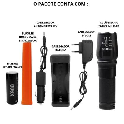 Imagem de Lanterna Tática Militar Led BM900 C/ Bateria Recarregável - B-max