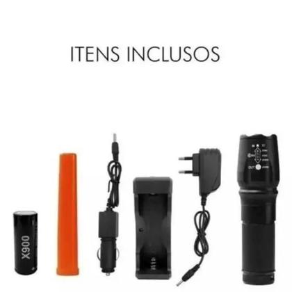 Imagem de Lanterna Tática Militar Luz Led Ultra Potente Mais Forte 2km Usb Regarregavel Potente Zoom Telescópico cor Preta