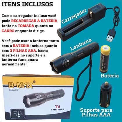 Imagem de Lanterna Tatica Militar Super Potente X2000 T6 Bmax Com Nfe
