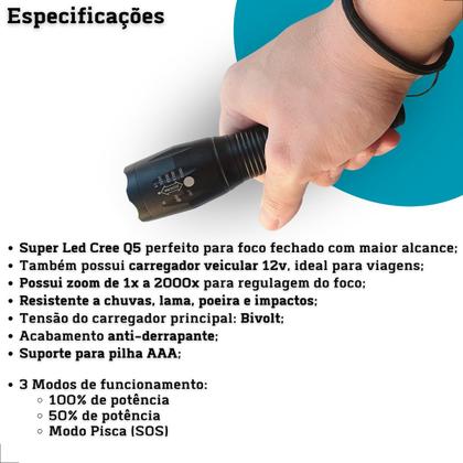 Imagem de Lanterna Tatica Militar Super Potente X2000 T6 Bmax Com Nfe