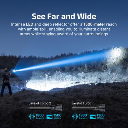Imagem de Lanterna tática recarregável OLIGHT Javelot Turbo 2 de 1800 lúmens com alcance de longo alcance de 4921 pés, luz de caça LED de interruptor duplo com controle remoto sem fio de 8M, bateria e cabo USB C, verde OD