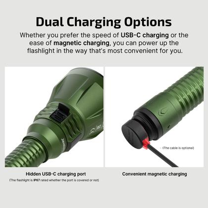 Imagem de Lanterna tática recarregável OLIGHT Javelot Turbo 2 de 1800 lúmens com alcance de longo alcance de 4921 pés, luz de caça LED de interruptor duplo com controle remoto sem fio de 8M, bateria e cabo USB C, verde OD