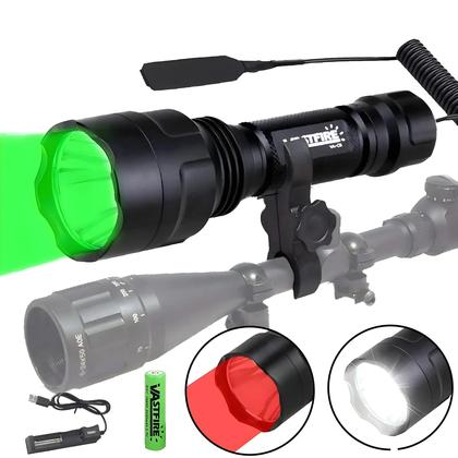 Imagem de Lanterna Tática Vermelha C8 Potente Com Luz Verde, Vermelha E Branca, Clip E Interruptor Traseiro,