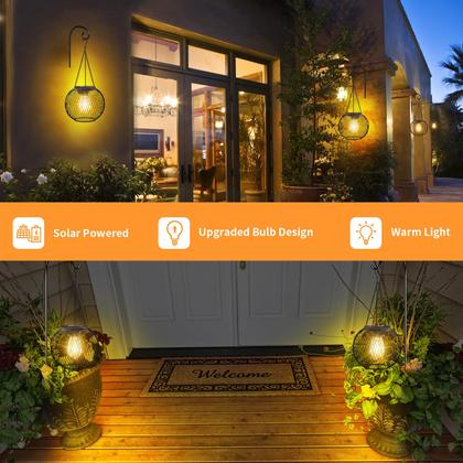 Imagem de Lanternas solares UBright, luzes externas, impermeáveis, suspensas em metal, movidas a energia solar para exteriores, lanternas decorativas para jardim, quintal e pátio, pacote com 2