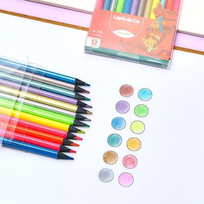 Imagem de Lápis 12 Cores Especiais 6 Neon 6 Metálicas Leo - Triangular - LEOELEO