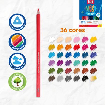 Imagem de Lápis Cor Colorir 36 Cores Tris Mega Super Macio Color Vibrante Original