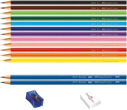 Imagem de Lápis De Cor 12 +2 Cores Faber Castell + Apontador +borracha - Faber-Castell