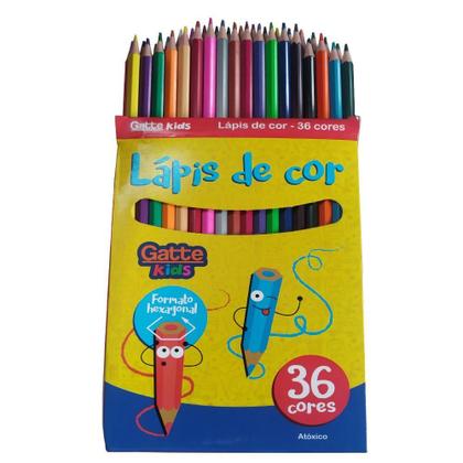 Imagem de Lápis De Cor 36 Cores Gatte Kids Longo Escolar Arte Pintura