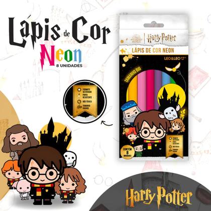 Imagem de Lapis de cor big neon sextavado 8 cores harry potter leo&leo