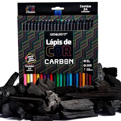 Imagem de Lápis de Cor Carbon 24 Cores Madeira Redondo Pintar e Desenhar Leo e Leo