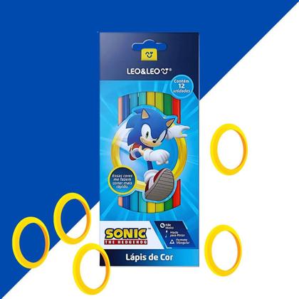 Imagem de Lápis De Cor Escolar Sonic 12 Cores Triangular Leo&Leo