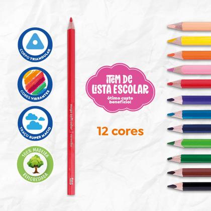Imagem de Lápis De Cor Escolar Triangular 12 Cores Mega Soft Color Tris  Colorir  Ponta Macia  Cores Vibrantes  Pintar