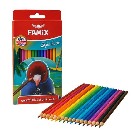 Imagem de Lápis de Cor Famix 36 Cores Hexagonal  Macio e Resistente  Ideal para Escola, Escritório e Desenho Artístico