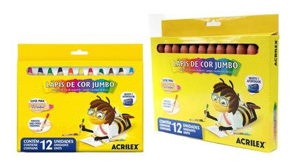 Imagem de Lapis De Cor Jumbo 12 Cores Mina 11mm + 1 Apontador Acrilex Infantil