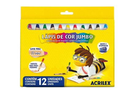 Imagem de Lapis De Cor Jumbo 12 Cores Mina 11mm + 1 Apontador Acrilex Infantil