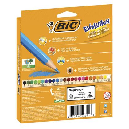 Imagem de Lápis de Cor Sextavado BIC Evolution, 24 Cores Vivas e Vibrantes, Ponta Resistente, Seguro para Crianças