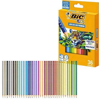 Imagem de Lápis de Cor Sextavado Kids Madeira Resistente 36 Cores Bic