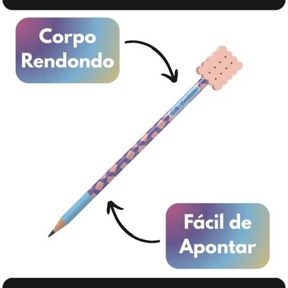 Imagem de Lápis HB CiS Fantasia com Borracha Candy Cor Escrever Escolar Fofo Pastel Grafite Redondo Decorado