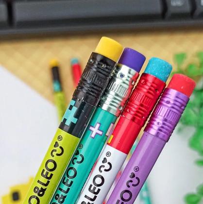 Imagem de Lápis Preto Grafite HB Com Borracha Leo&Leo Estampado Divertido Decorado Kit c/ 4, 8 ou 12 Unidades a Escolher