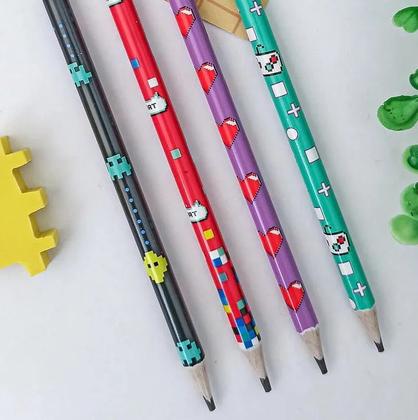 Imagem de Lápis Preto Grafite HB Com Borracha Leo&Leo Estampado Divertido Decorado Kit c/ 4, 8 ou 12 Unidades a Escolher