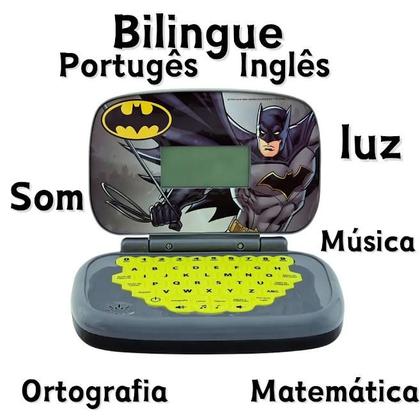 Laptop Batman Bilíngue Português Inglês Tablet Infantil Educativo Computador de Brinquedo - Candide Imagem de Laptop Batman Bilíngue Português Inglês Tablet Infantil Educativo Computador de Brinquedo