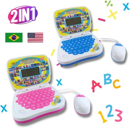 Imagem de Laptop Bílingue Inglês/Português Infantil Educativo + Mouse 2 em 1 Computador Notebook Menino Menina