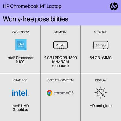 Imagem de Laptop HP Chromebook de 14 polegadas, tela HD, 4 GB de RAM, 64 GB eMMC