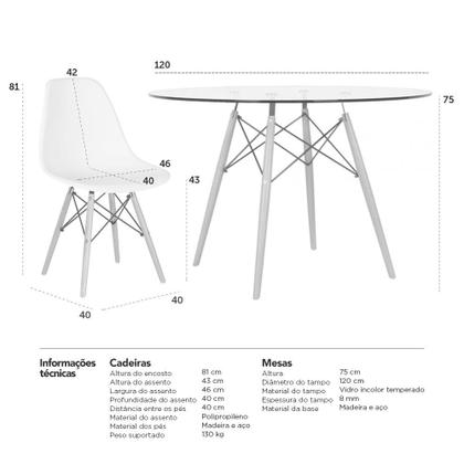Imagem de Laraz, Mesa redonda Eames com tampo de vidro 120 cm + 4 cadeiras Eiffel DSW Nude