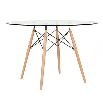 Imagem de Laraz, Mesa redonda Eames com tampo de vidro 120 cm + 4 cadeiras Eiffel DSW Nude