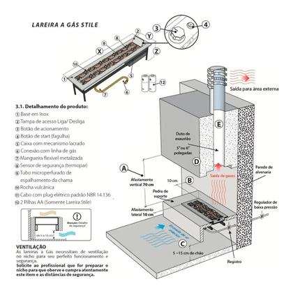 Imagem de Lareira a Gás de Embutir em Aço Inox Stile 110 Cm - JX Metais